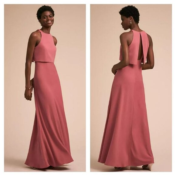 Anthropologie Jill Jill Stuart Iva Maxi Dress Pink Crepe Gown Women’s Size 14 - Picture 1 of 14